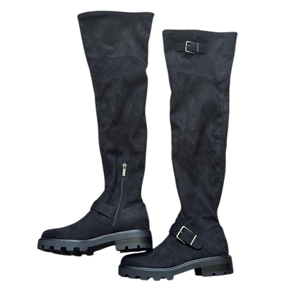 NEW In Box Marc Fisher Black Suede Ganven Lug Over The Knee Boot Size 7.5 - Picture 1 of 15